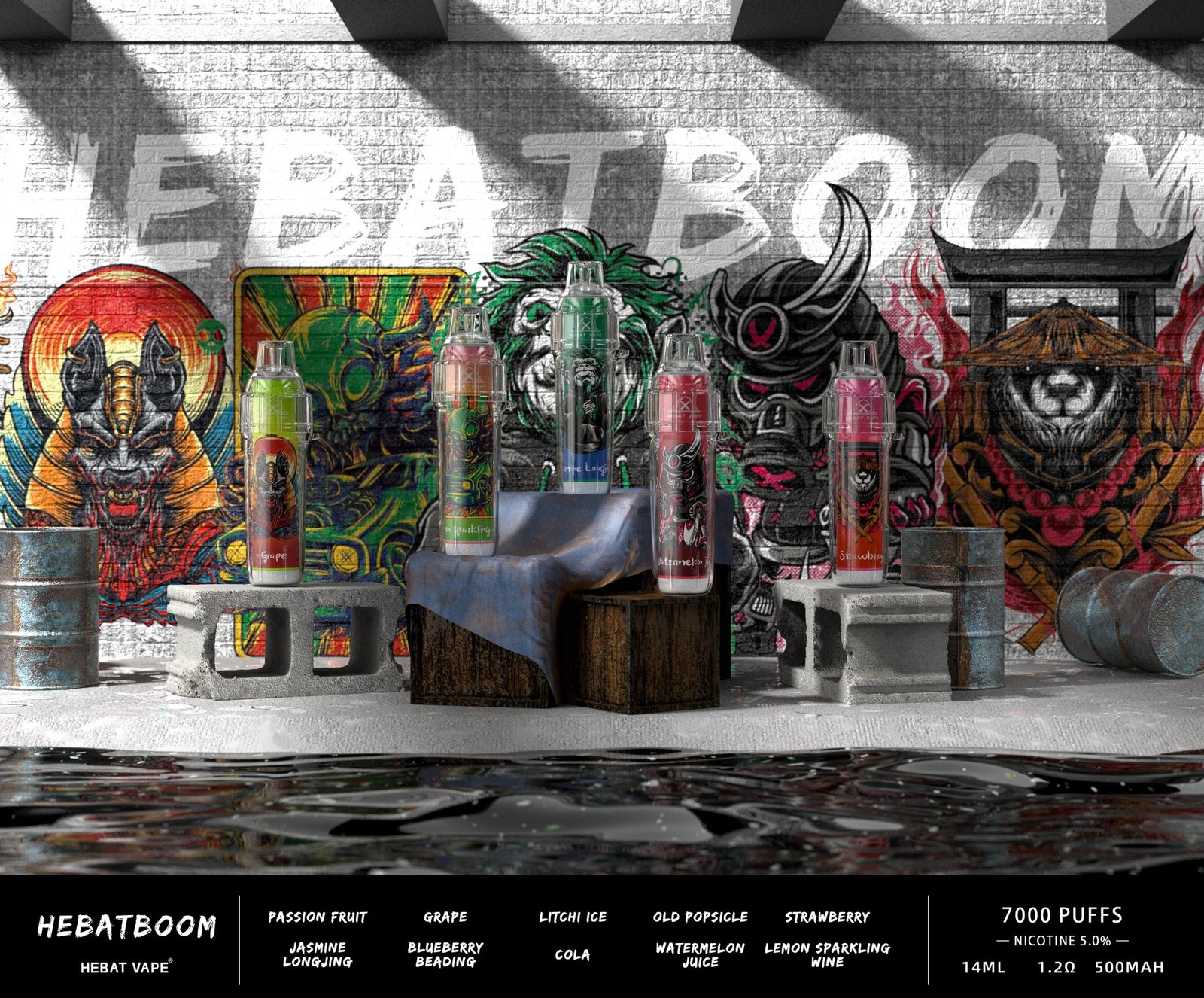 Hebat 喜貝 BOOM 7000口拋棄式 14ml 巨量油倉「耐抽王」500mAh 可充電續航 3.5%完美比例擊喉感炸裂 細膩霧化體驗 台灣現貨:圖片 2