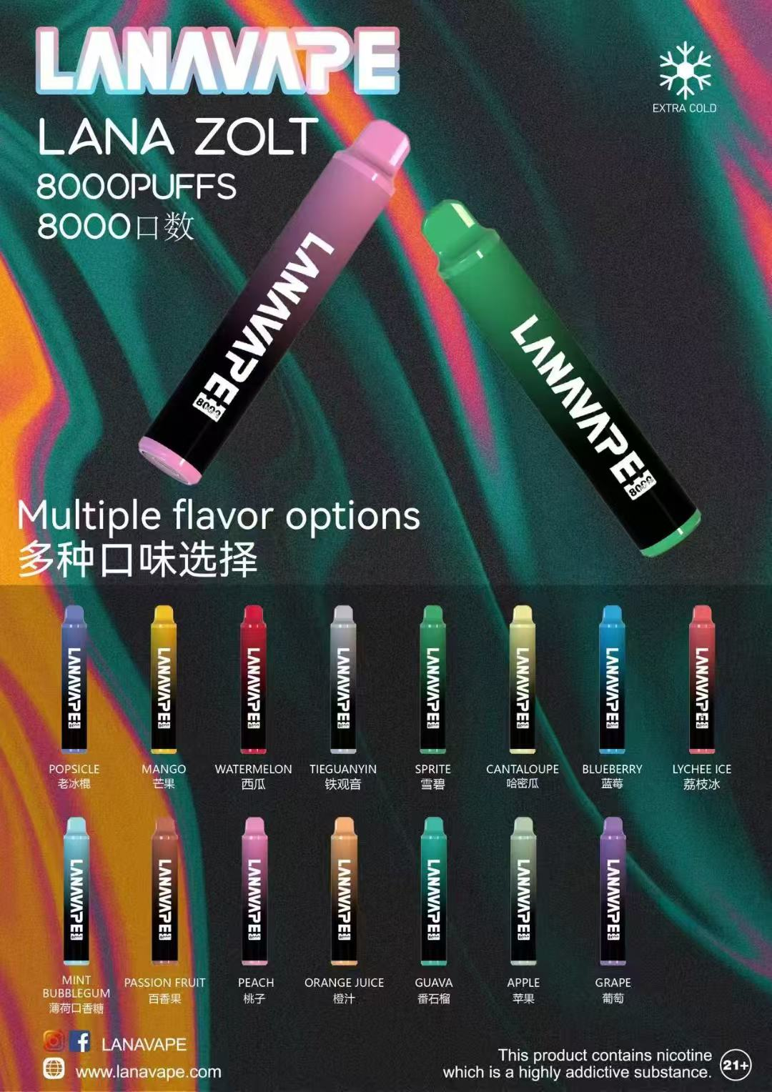 LANA ZOLT 8000抛棄式 冰感水果系列清爽入喉 Mesh網狀霧化芯爆發力強 可充電式設計 拉娜 台灣現貨下單秒發:圖片 2